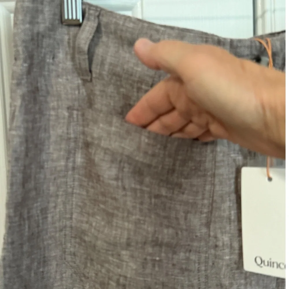 Quince European Linen Wide Leg Pants Womens 14 Patch Taupe Brown NWT